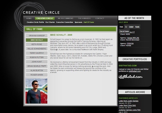 Creative Circle South Africa Hall of Fame screengrab Creative Circle South Africa Hall of Fame screengrab