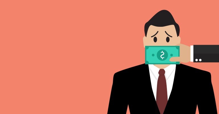 Businessman with Dollar Banknote Taped to Mouth by Sira Anamwong courtesy of FreeDigitalPhotos.net