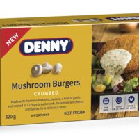 Denny Mushroom Burgers packshot: crumbed