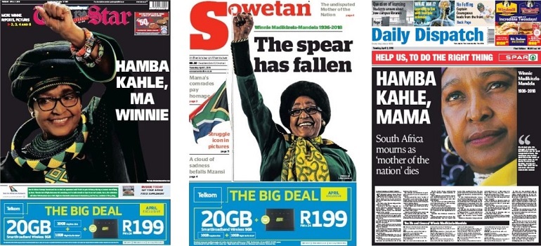 Winnie Madikizela-Mandela front pages slider 2